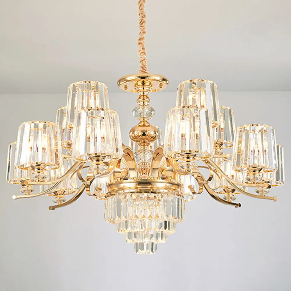 Modern Gold Crystal Cylinder Chandelier Pendant Lamp - Clear Stylish Lighting Fixture 15 /