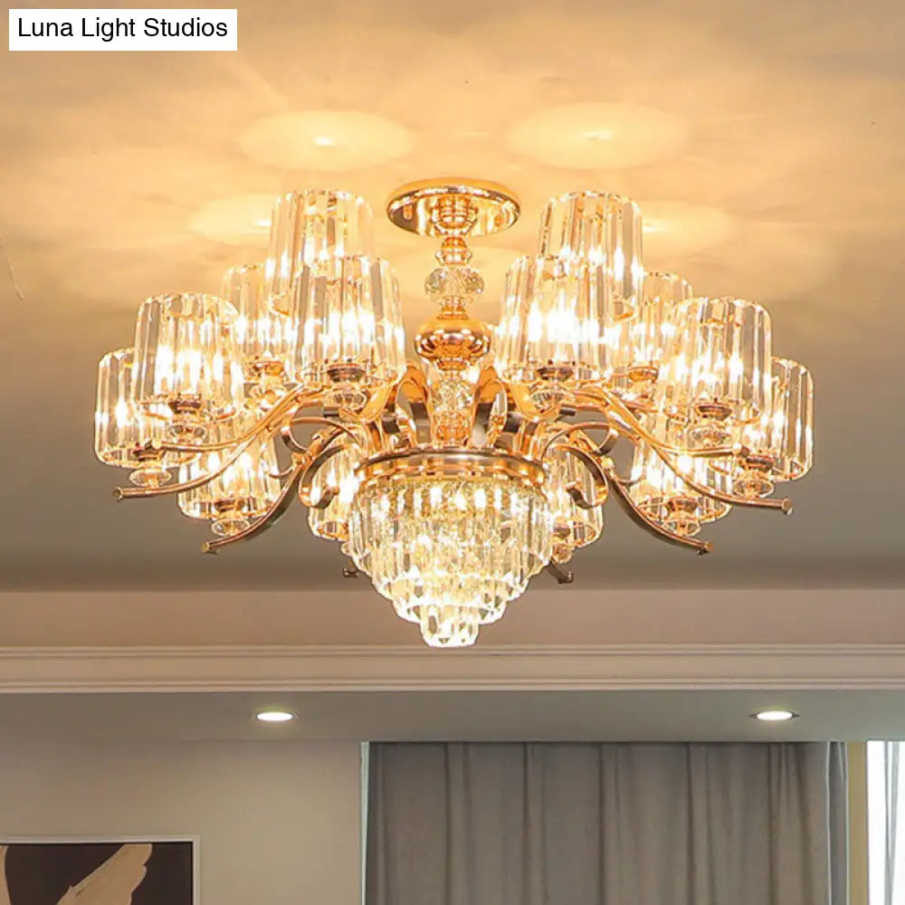 Modern Gold Crystal Cylinder Chandelier Pendant Lamp - Clear Stylish Lighting Fixture