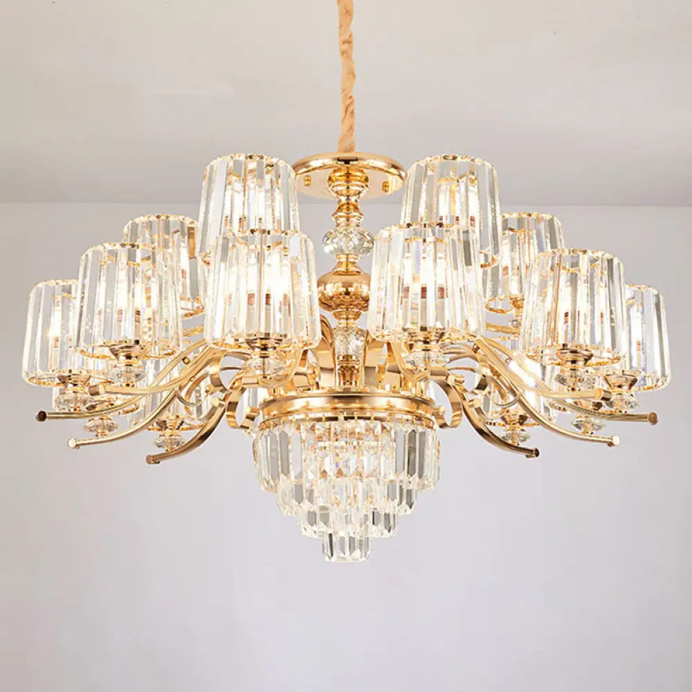 Modern Gold Crystal Cylinder Chandelier Pendant Lamp - Clear Stylish Lighting Fixture 18 /