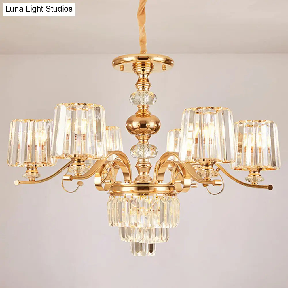 Gold Clear Crystal Cylinder Chandelier Pendant Lamp - Modern Lighting Fixture 6 /