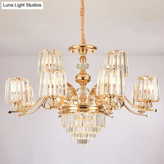 Gold Clear Crystal Cylinder Chandelier Pendant Lamp - Modern Lighting Fixture 12 /