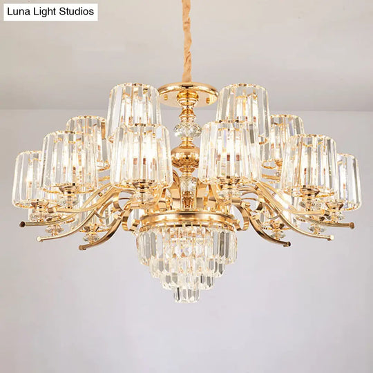 Gold Clear Crystal Cylinder Chandelier Pendant Lamp - Modern Lighting Fixture 18 /