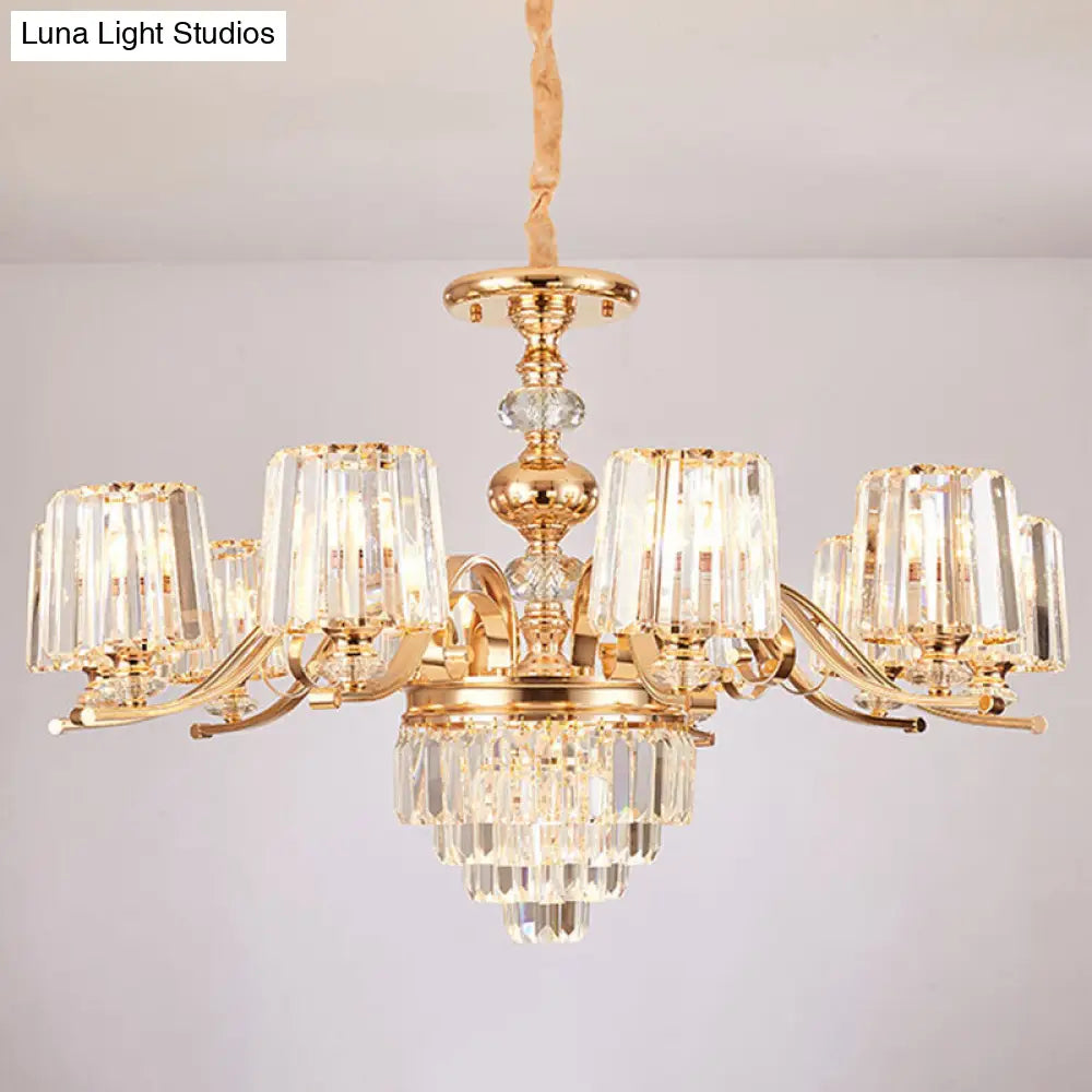 Gold Clear Crystal Cylinder Chandelier Pendant Lamp - Modern Lighting Fixture 10 /