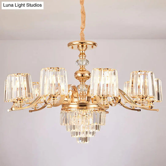 Gold Clear Crystal Cylinder Chandelier Pendant Lamp - Modern Lighting Fixture 10 /