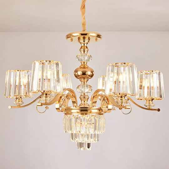 Modern Gold Crystal Cylinder Chandelier Pendant Lamp - Clear Stylish Lighting Fixture 6 /