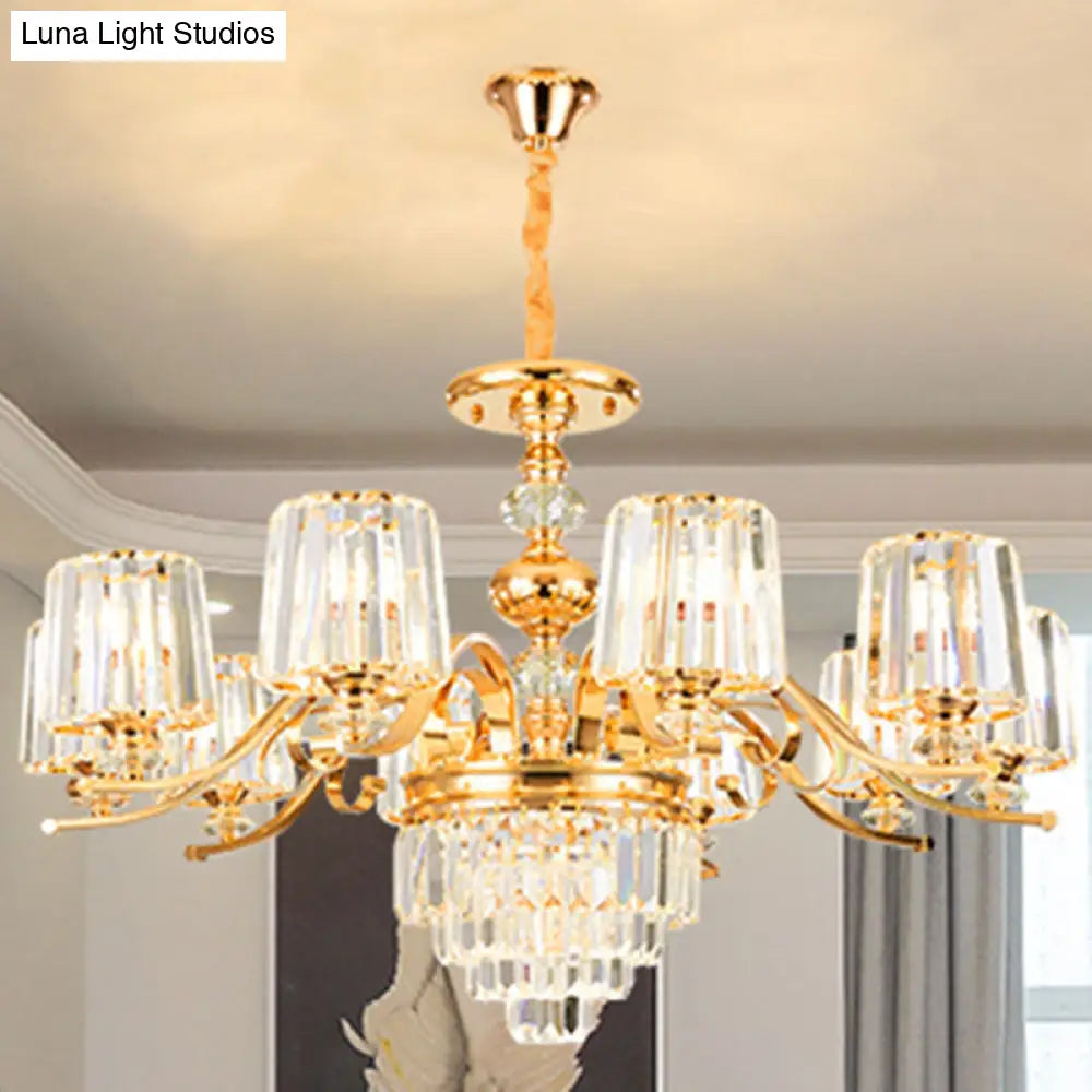 Modern Gold Crystal Cylinder Chandelier Pendant Lamp - Clear Stylish Lighting Fixture