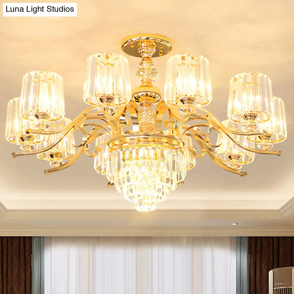 Modern Gold Crystal Cylinder Chandelier Pendant Lamp - Clear Stylish Lighting Fixture