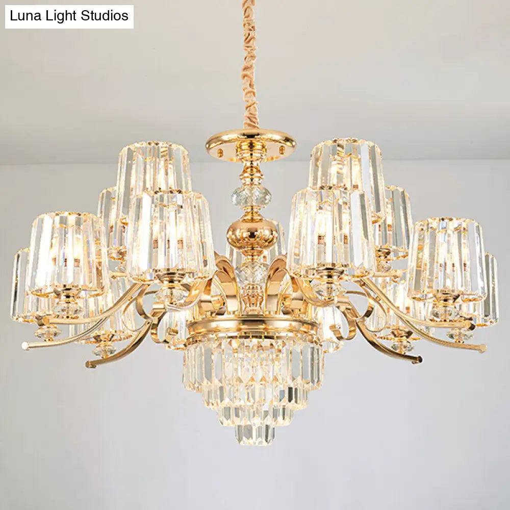 Gold Clear Crystal Cylinder Chandelier Pendant Lamp - Modern Lighting Fixture 15 /