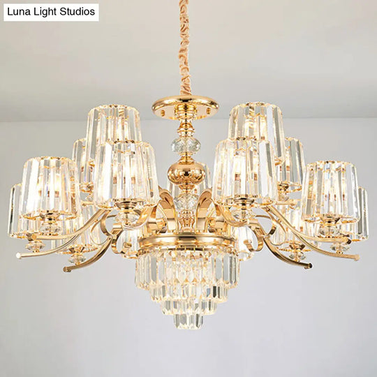 Gold Clear Crystal Cylinder Chandelier Pendant Lamp - Modern Lighting Fixture 15 /