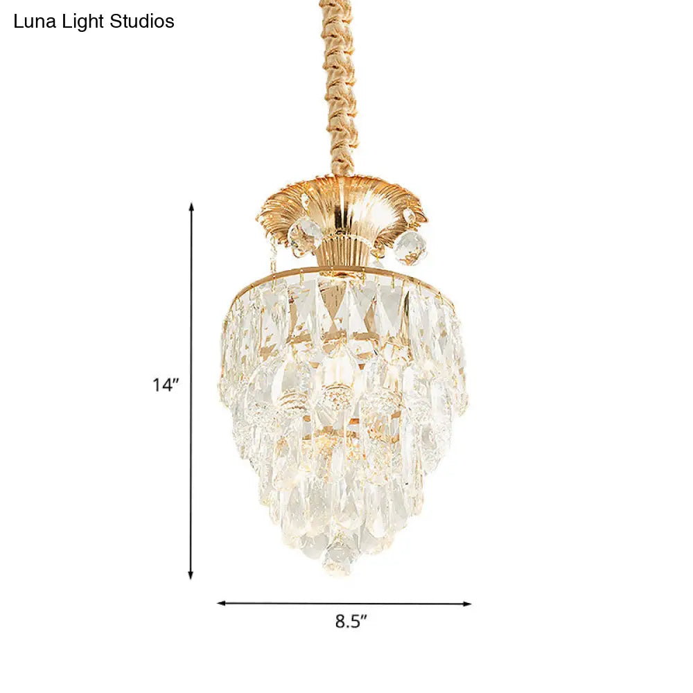 Modern Gold Crystal Dining Table Pendant Lamp - 1-Light Down Lighting Clear Tapered/Layered Design