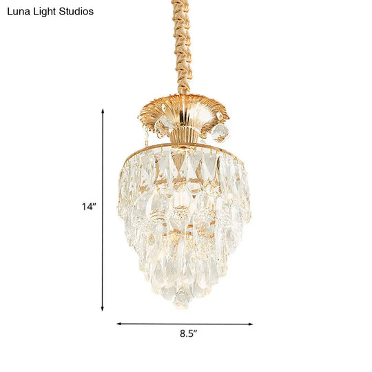 Modern Gold Crystal Dining Table Pendant Lamp - 1-Light Down Lighting Clear Tapered/Layered Design