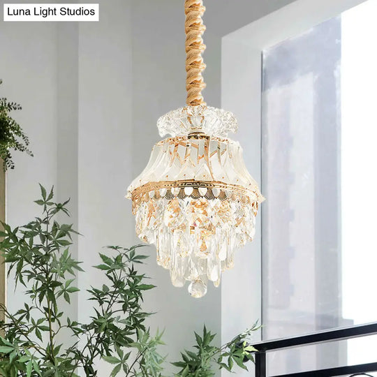 Modern Gold Crystal Dining Table Pendant Lamp - 1-Light Down Lighting Clear Tapered/Layered Design