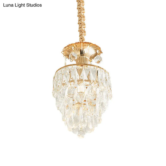 Modern Gold Crystal Dining Table Pendant Lamp - 1-Light Down Lighting Clear Tapered/Layered Design