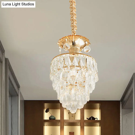 Modern Gold Crystal Dining Table Pendant Lamp - 1-Light Down Lighting Clear Tapered/Layered Design