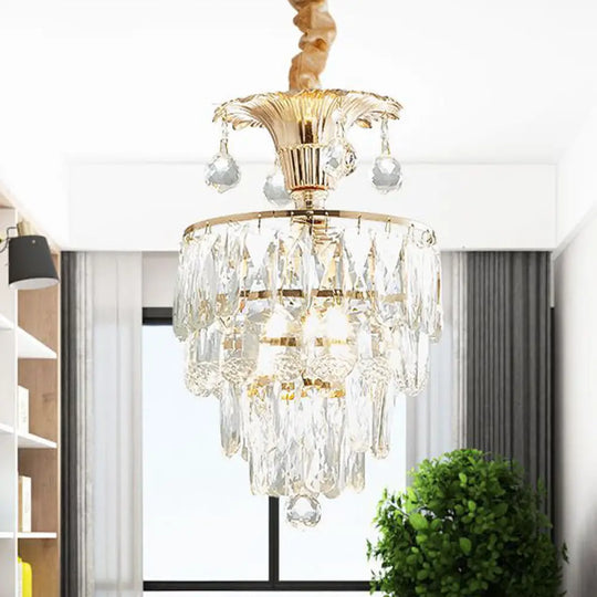 Modern Gold Crystal Dining Table Pendant Lamp - 1-Light Down Lighting Clear Tapered/Layered Design /