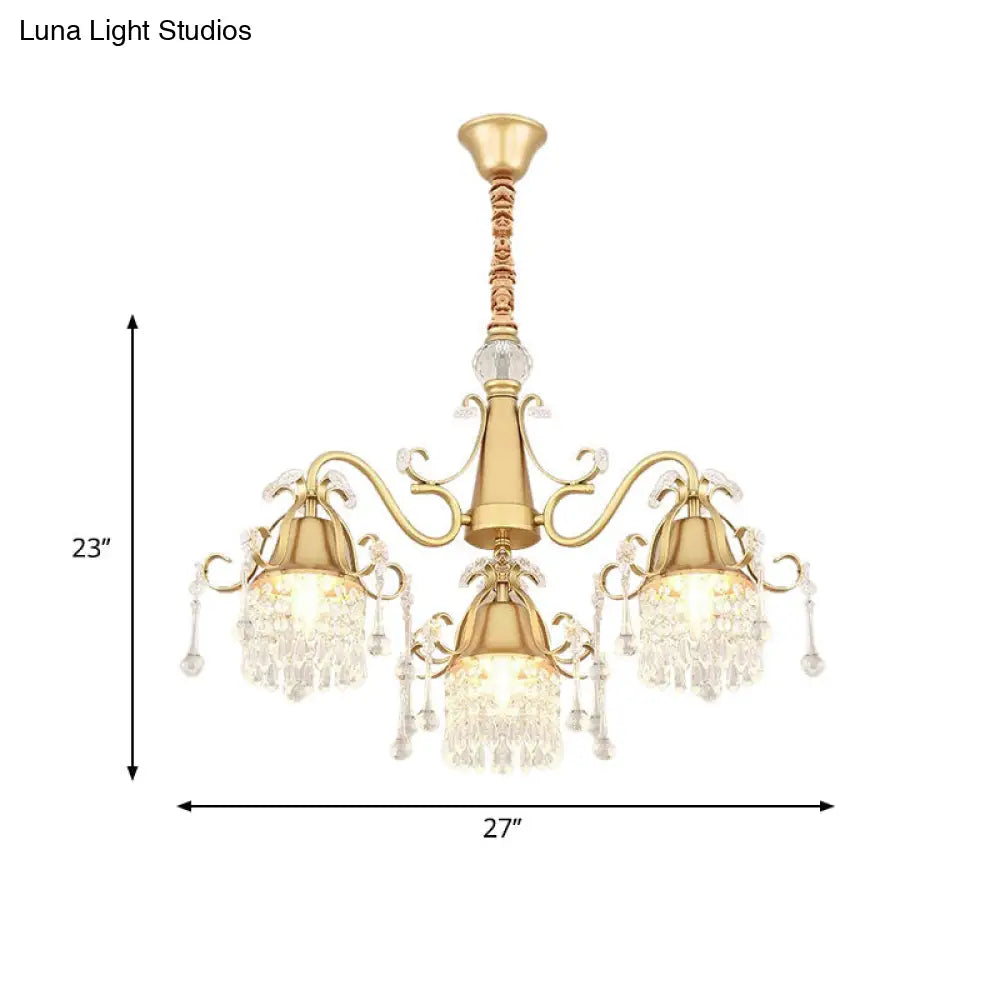 Gold Pendulum Lighting Chandelier With Crystal Drip Cylinder Design - Perfect For Bedrooms