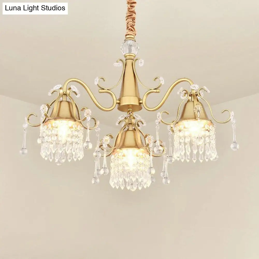 Gold Pendulum Lighting Chandelier With Crystal Drip Cylinder Design - Perfect For Bedrooms