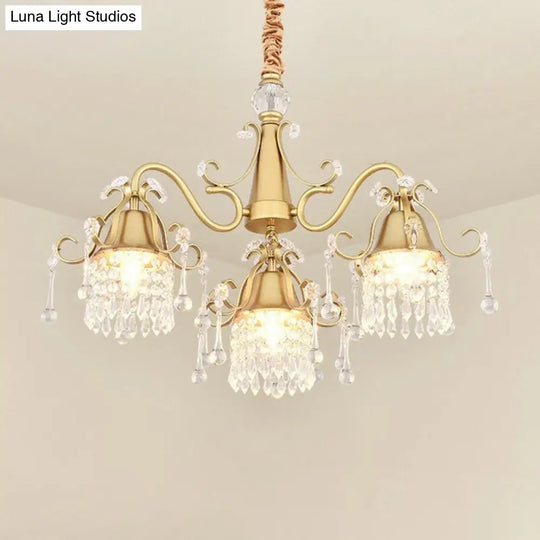 Gold Pendulum Lighting Chandelier With Crystal Drip Cylinder Design - Perfect For Bedrooms