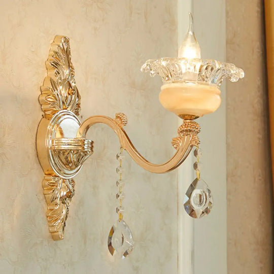 Modern Gold Crystal Droplet Glass Flower Wall Mount Sconce 1 / C