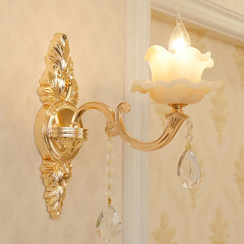 Modern Gold Crystal Droplet Glass Flower Wall Mount Sconce 1 / D