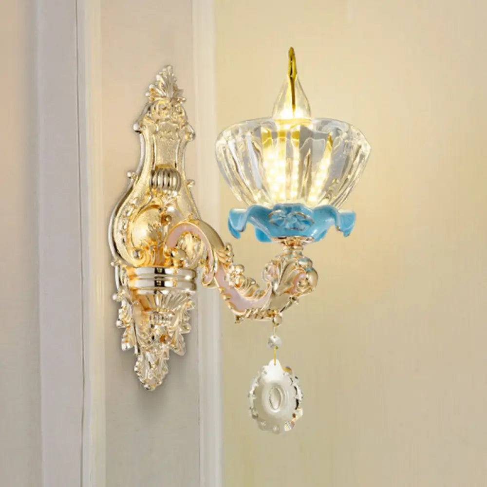 Modern Gold Crystal Droplet Glass Flower Wall Mount Sconce 1 / I