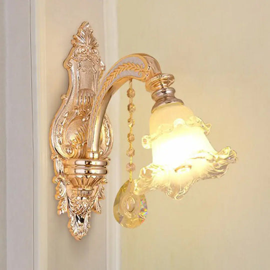 Modern Gold Crystal Droplet Glass Flower Wall Mount Sconce 1 / J