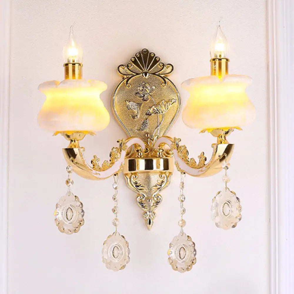 Modern Gold Crystal Droplet Glass Flower Wall Mount Sconce 2 / G