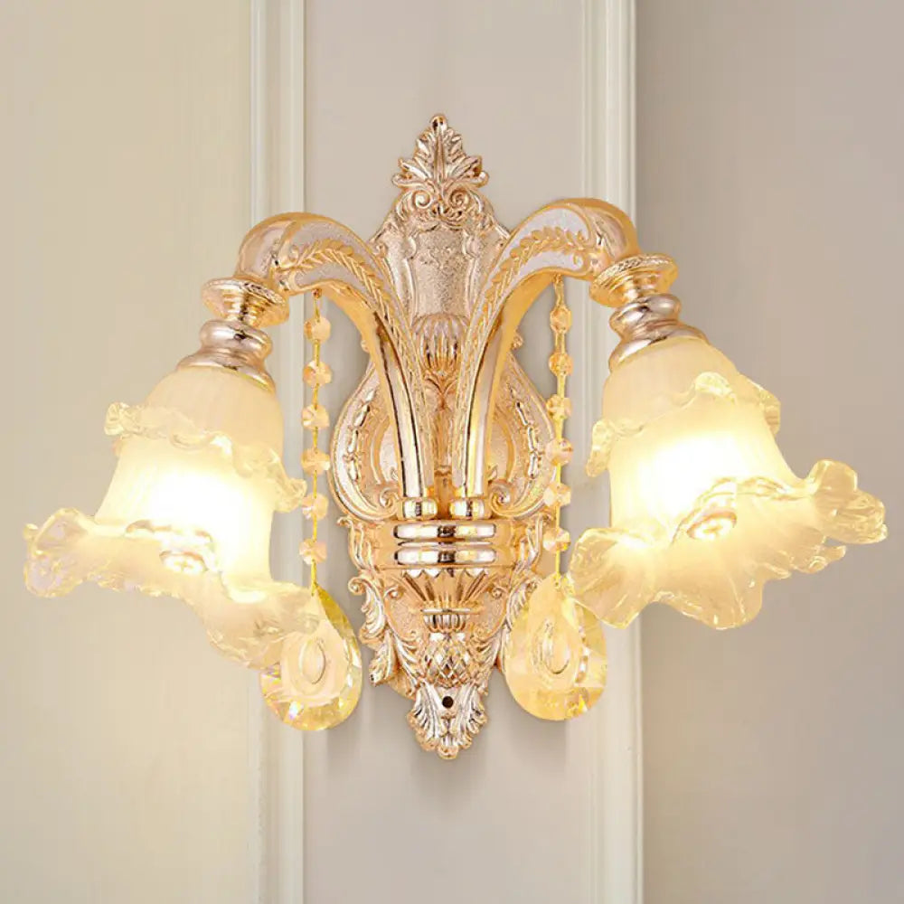 Modern Gold Crystal Droplet Glass Flower Wall Mount Sconce 2 / J