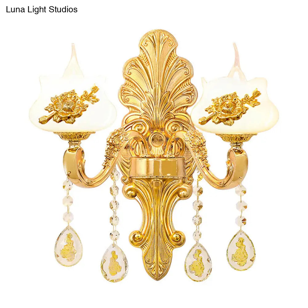 Modern Gold Crystal Droplet Glass Flower Wall Mount Sconce