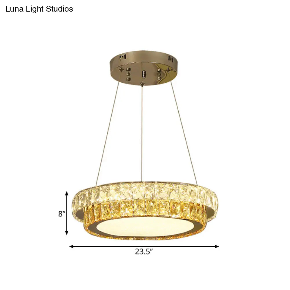 Modern Gold Crystal Embedded Led Chandelier - 2-Tier Round Design For Dining Room Available In