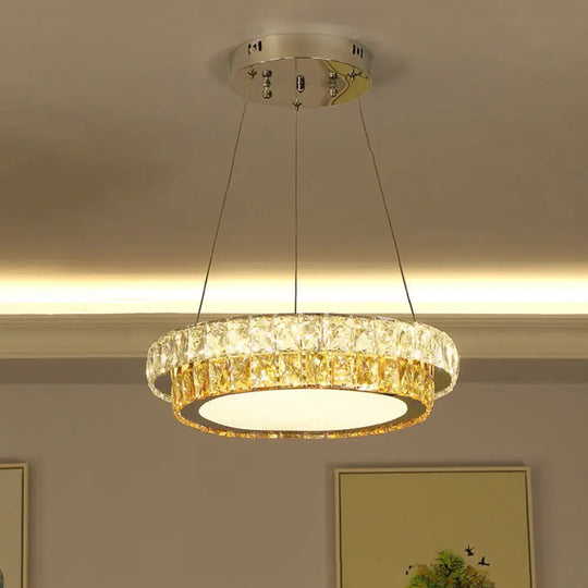 Modern Gold Crystal Embedded Led Chandelier - 2-Tier Round Design For Dining Room Available In