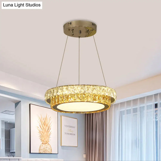 Modern Gold Crystal Embedded Led Chandelier - 2-Tier Round Design For Dining Room Available In