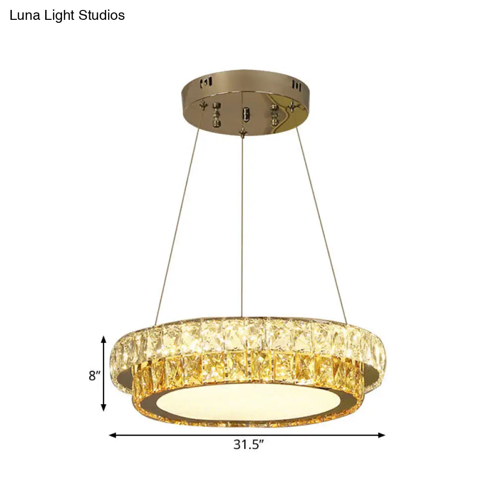 Modern Gold Crystal Embedded 2-Tier Round Led Chandelier - Dining Room Lighting Available In