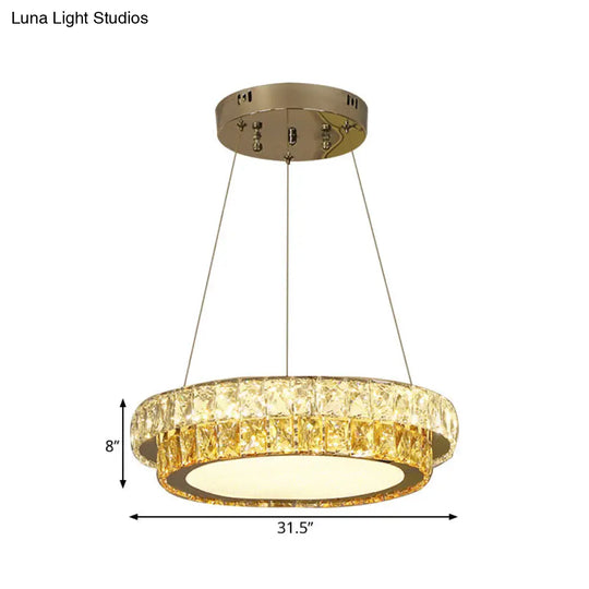 Modern Gold Crystal Embedded 2-Tier Round Led Chandelier - Dining Room Lighting Available In