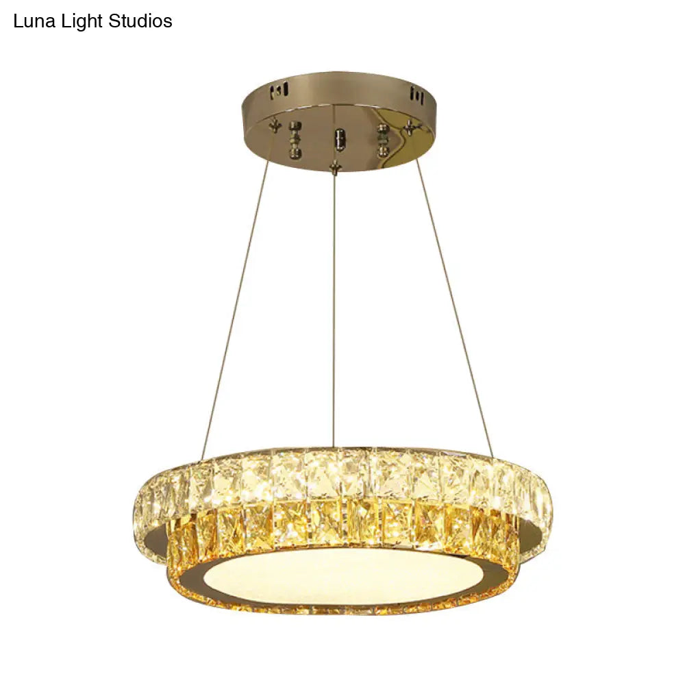 Modern Gold Crystal Embedded Led Chandelier - 2-Tier Round Design For Dining Room Available In