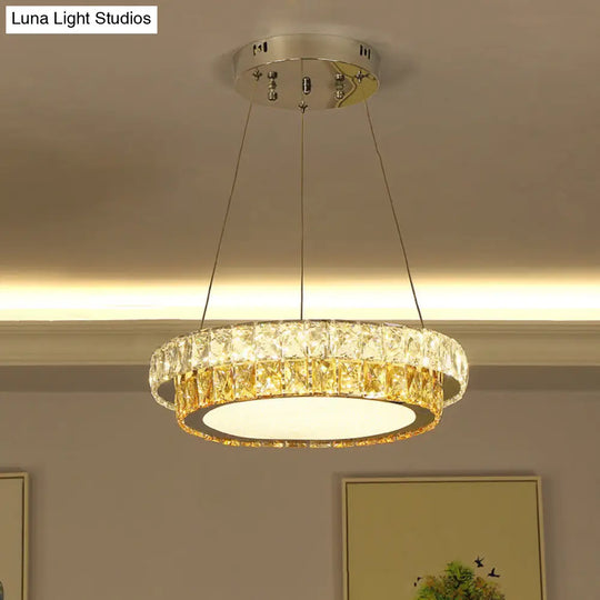 Modern Gold Crystal Embedded 2-Tier Round Led Chandelier - Dining Room Lighting Available In