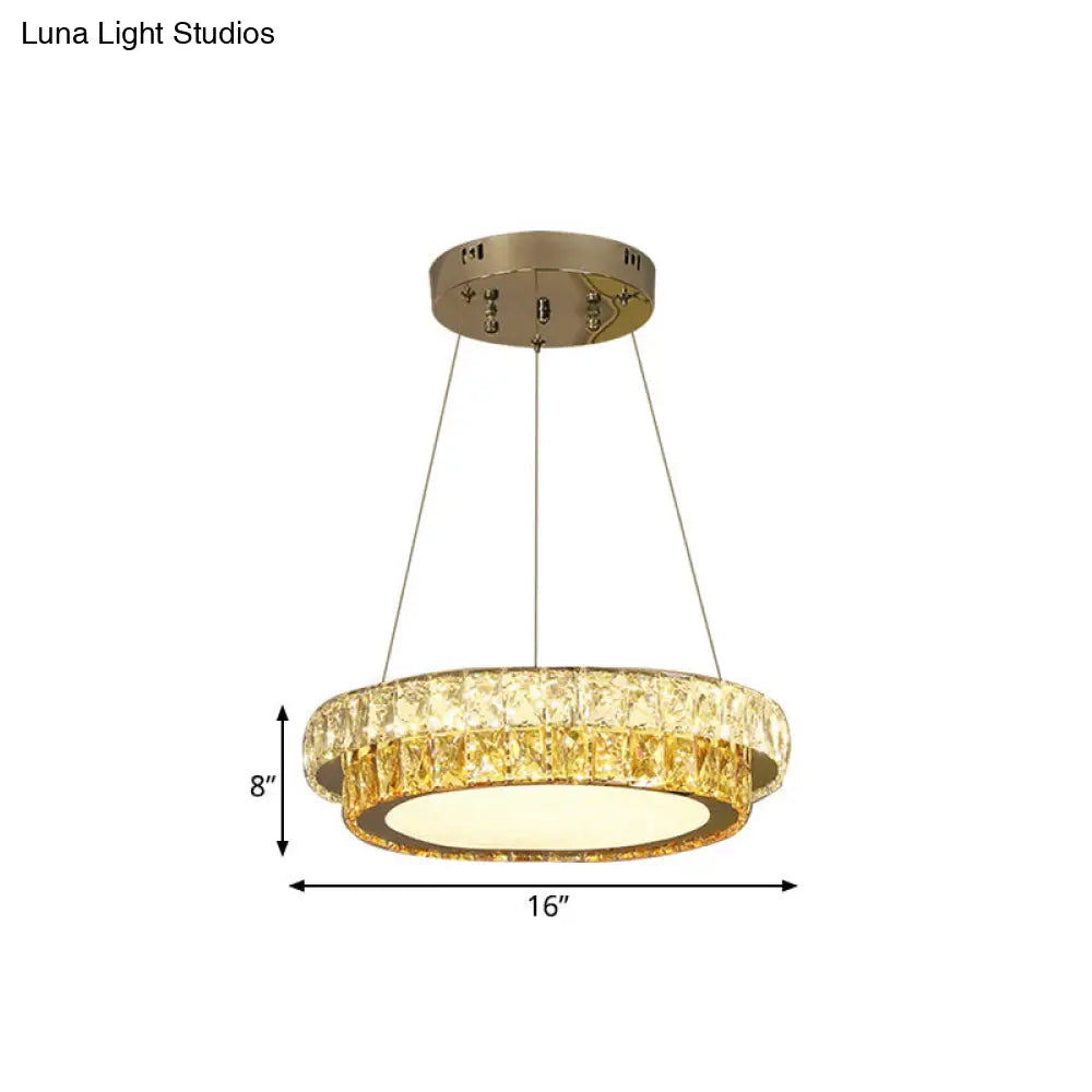 Modern Gold Crystal Embedded 2-Tier Round Led Chandelier - Dining Room Lighting Available In