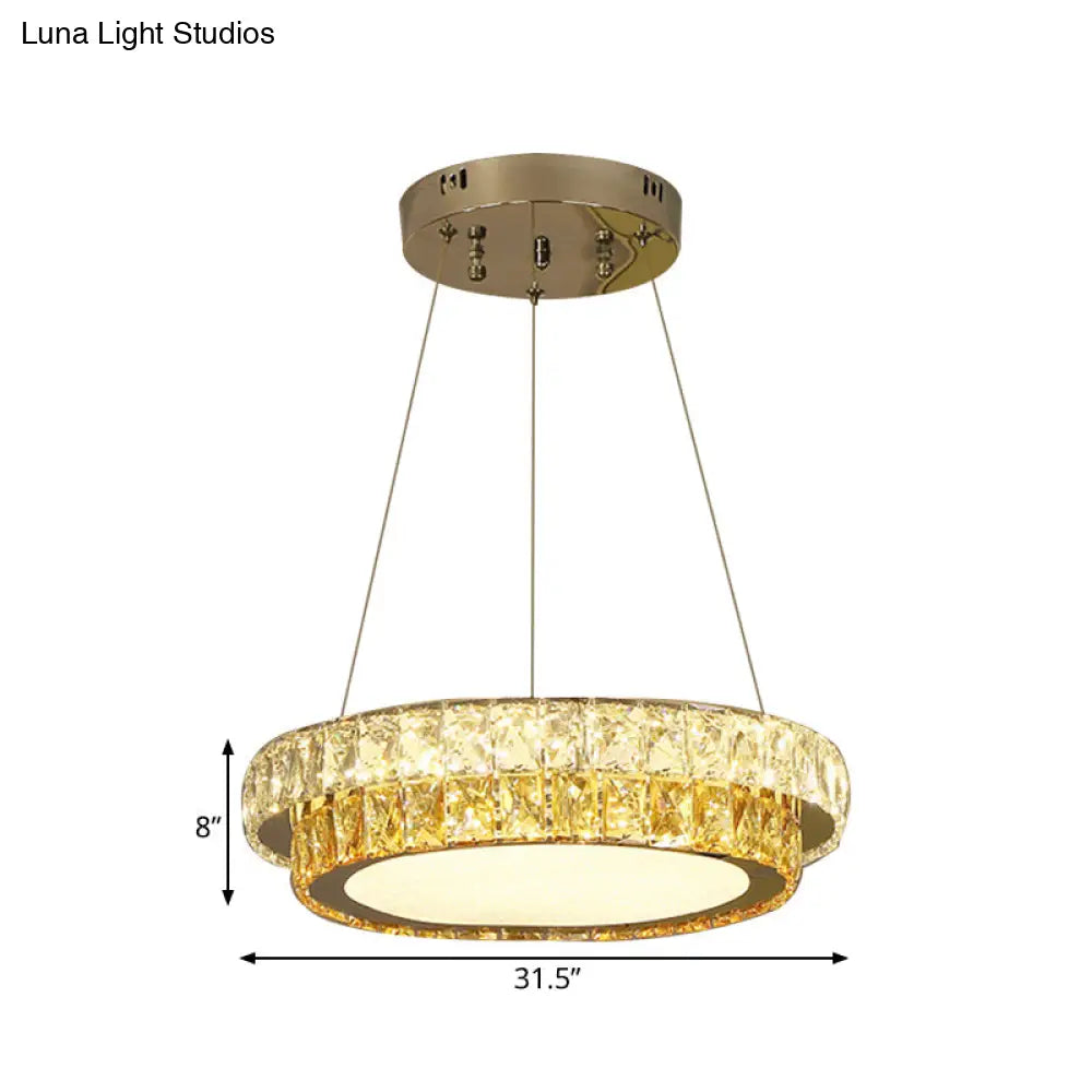 Modern Gold Crystal Embedded Led Chandelier - 2-Tier Round Design For Dining Room Available In