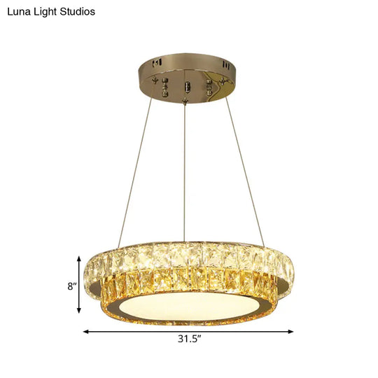 Modern Gold Crystal Embedded Led Chandelier - 2-Tier Round Design For Dining Room Available In