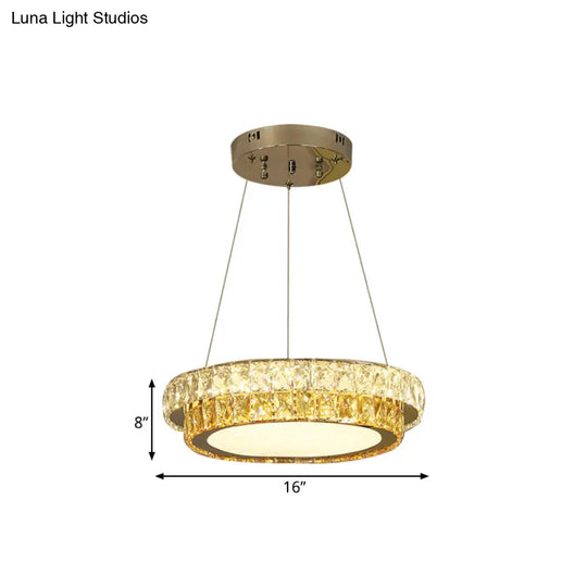 Modern Gold Crystal Embedded Led Chandelier - 2-Tier Round Design For Dining Room Available In