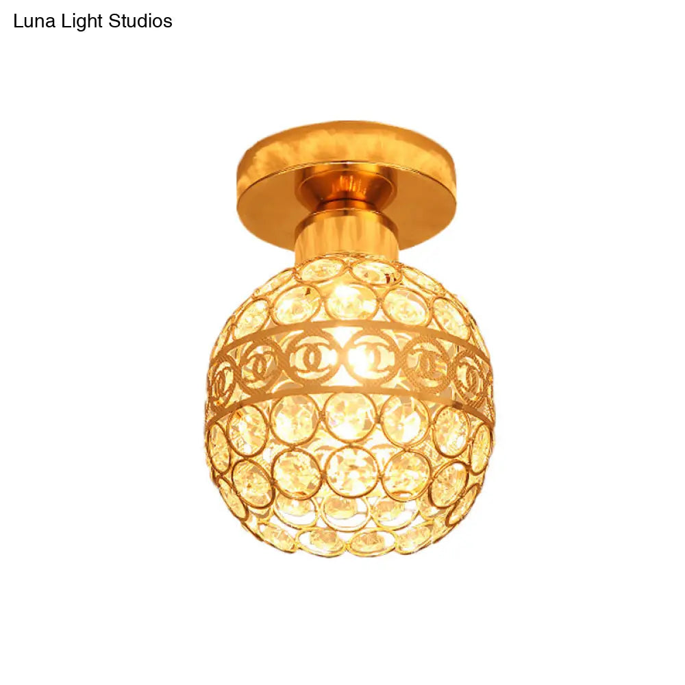 Modern Gold Crystal Flush Mount Ceiling Light - Globe/Cone Design For Hallways