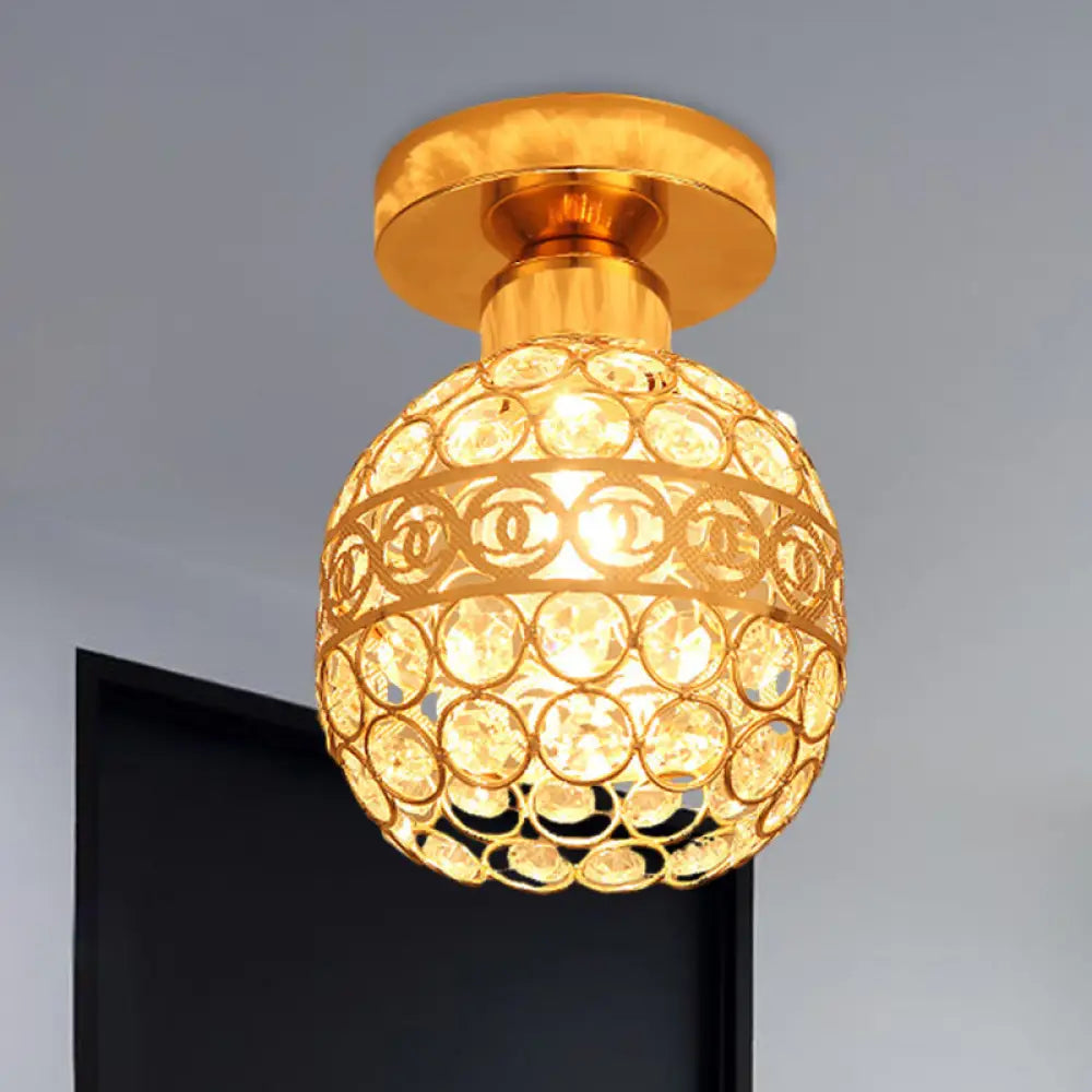 Modern Gold Crystal Flush Mount Ceiling Light - Globe/Cone Design For Hallways / Globe