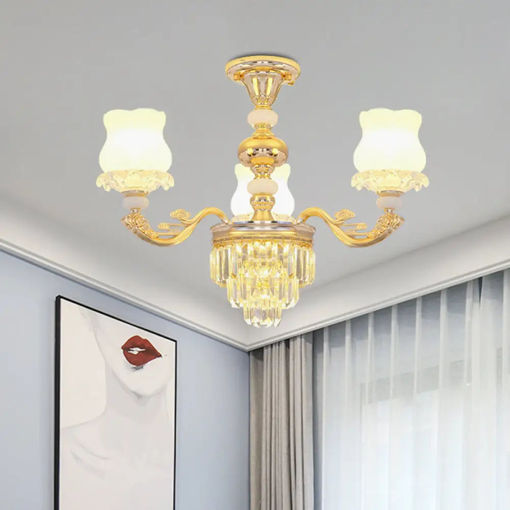 Modern Gold Crystal Glass Flower Ceiling Flush Light For Bedroom (3/6 Lights) 3 /