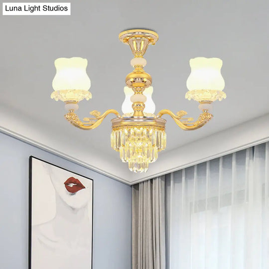 Modern Gold Crystal Glass Flower Ceiling Flush Light For Bedroom (3/6 Lights) 3 /