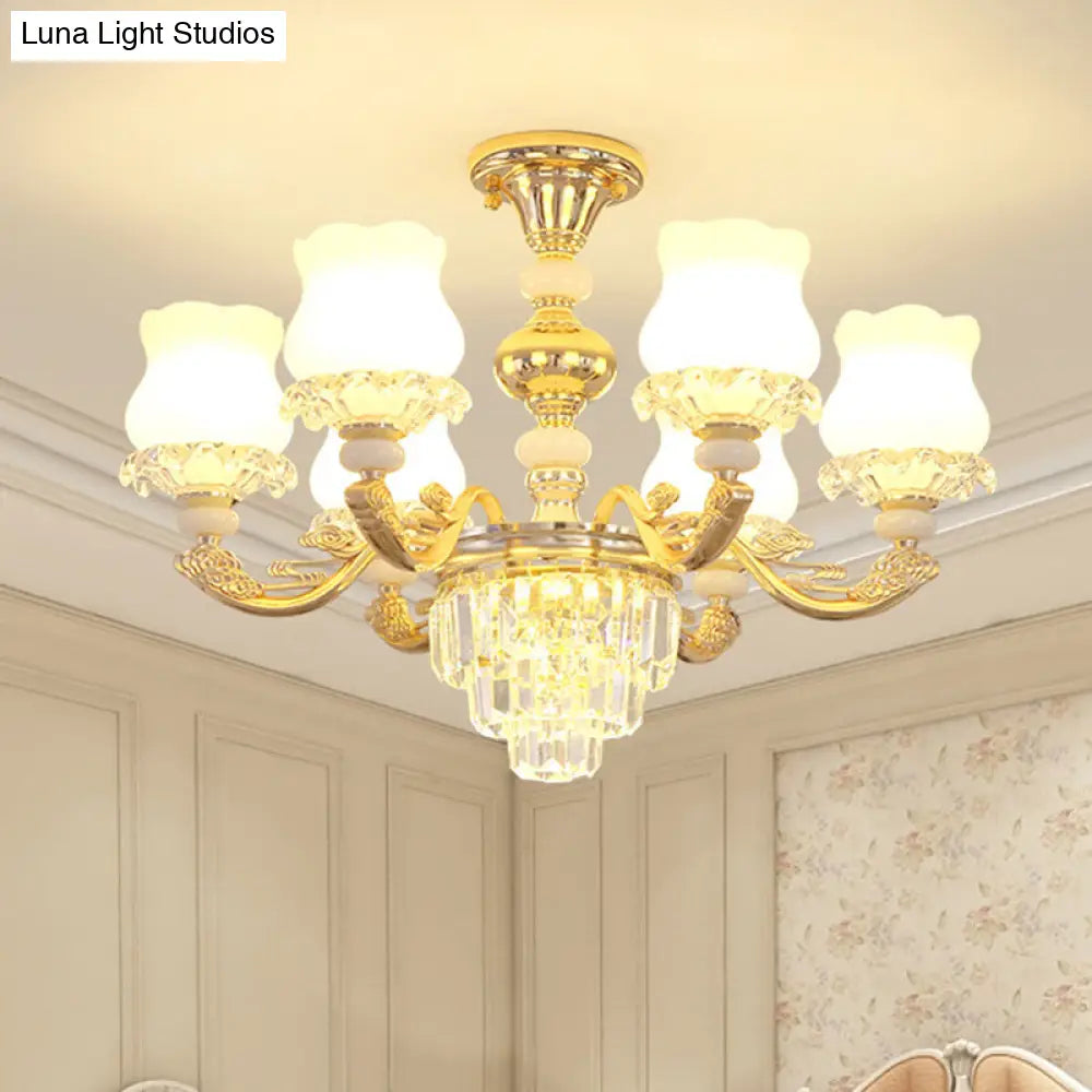 Modern Gold Crystal Glass Flower Ceiling Flush Light For Bedroom (3/6 Lights) 6 /