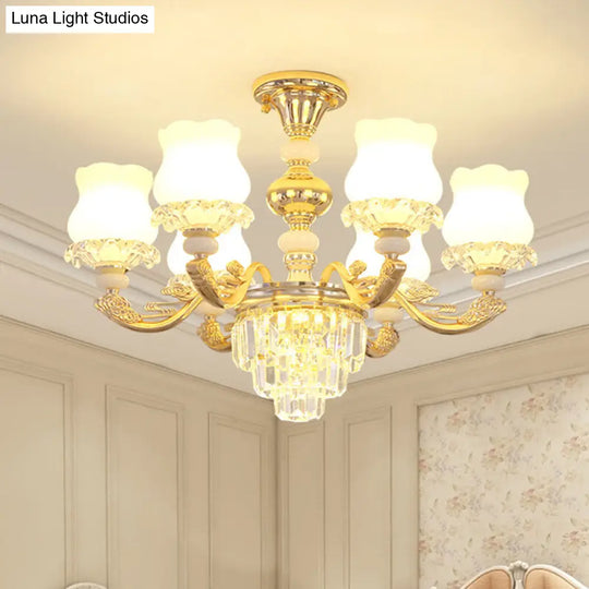 Modern Gold Crystal Glass Flower Ceiling Flush Light For Bedroom (3/6 Lights) 6 /