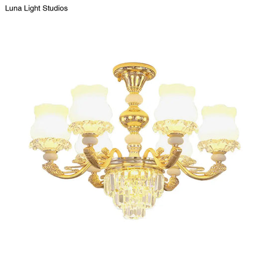 Modern Gold Crystal Glass Flower Ceiling Flush Light For Bedroom (3/6 Lights)