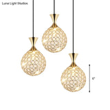 Modern Gold Crystal Cluster Pendant Light - Perfect For Dining Room 3/5 Bulbs Globe Design