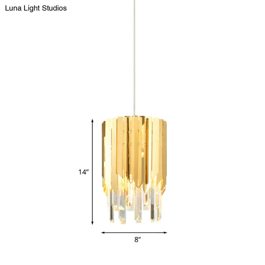 Gold Crystal Rectangle Hanging Light - Elegant Tiered Bulb Pendant Fixture