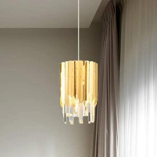 Modern Gold Crystal Hanging Light Fixture With Tiered Bulb